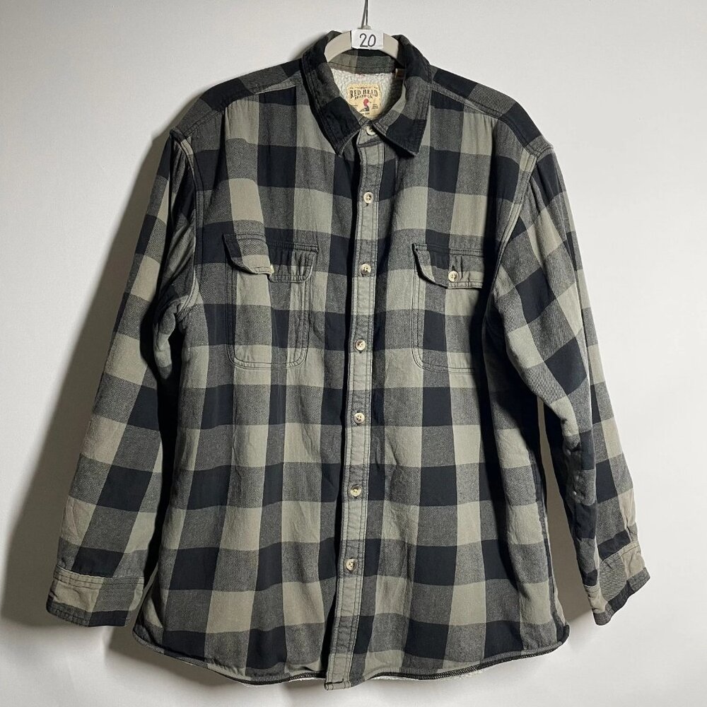 Y2K RedHead Mens Multicolor Sherpa Lined Plaid Long-Sleeve Shirt Jacket Size L